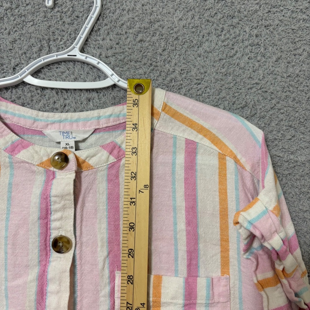 Striped Linen Blend Shirt Dress XL 16-18 Tie Waist Pockets - Picture 13 of 13